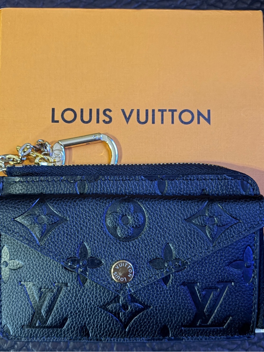 Louis Vuitton Black Embossed Monogram Leather Card Wallet with Gold Snap - Picture 2 of 7